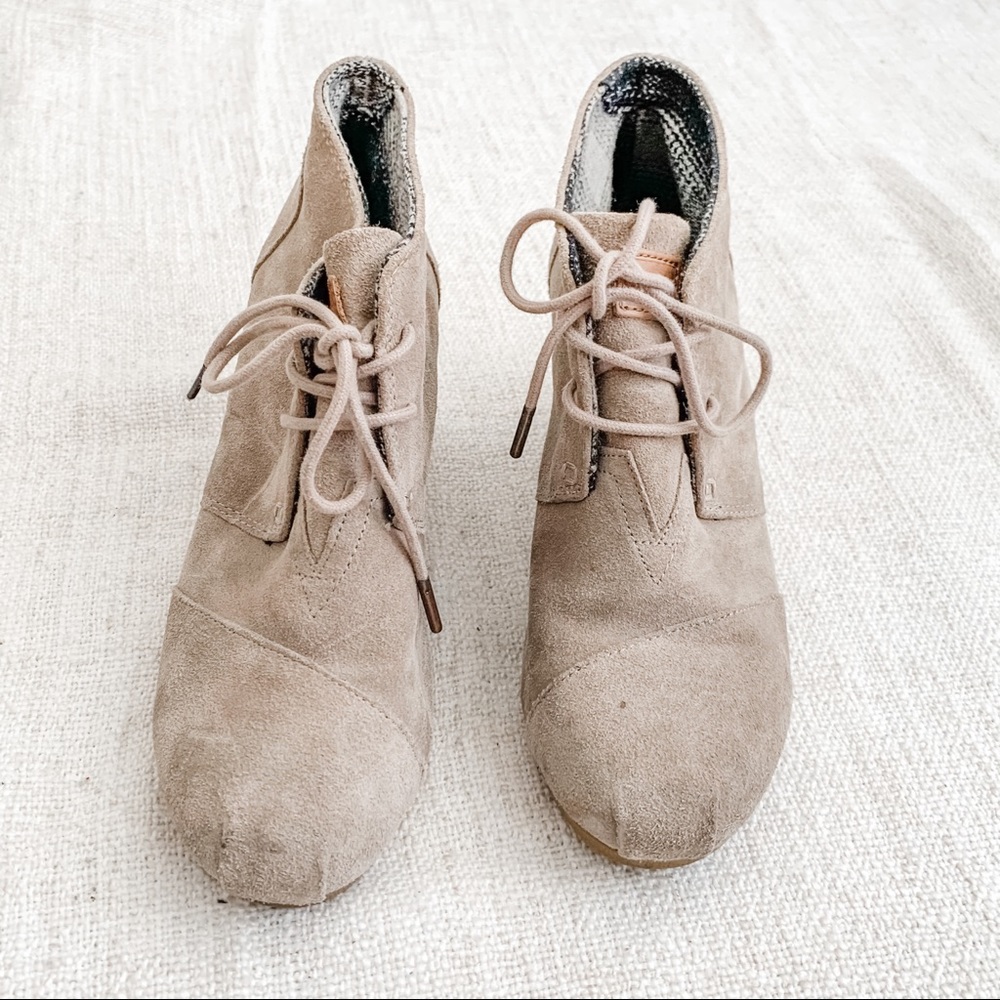 TOMS Taupe Wedge Booties - Picture 2 of 9